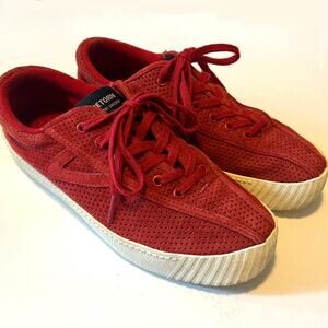 Tretorn Red Suede Low Platform Sneakers Tomato Nylite Shoes Women’s Size 7 US